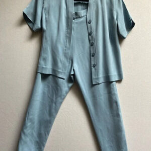 Talbots Petites Pure Silk short sleeve button jacket with pants set Sz 2